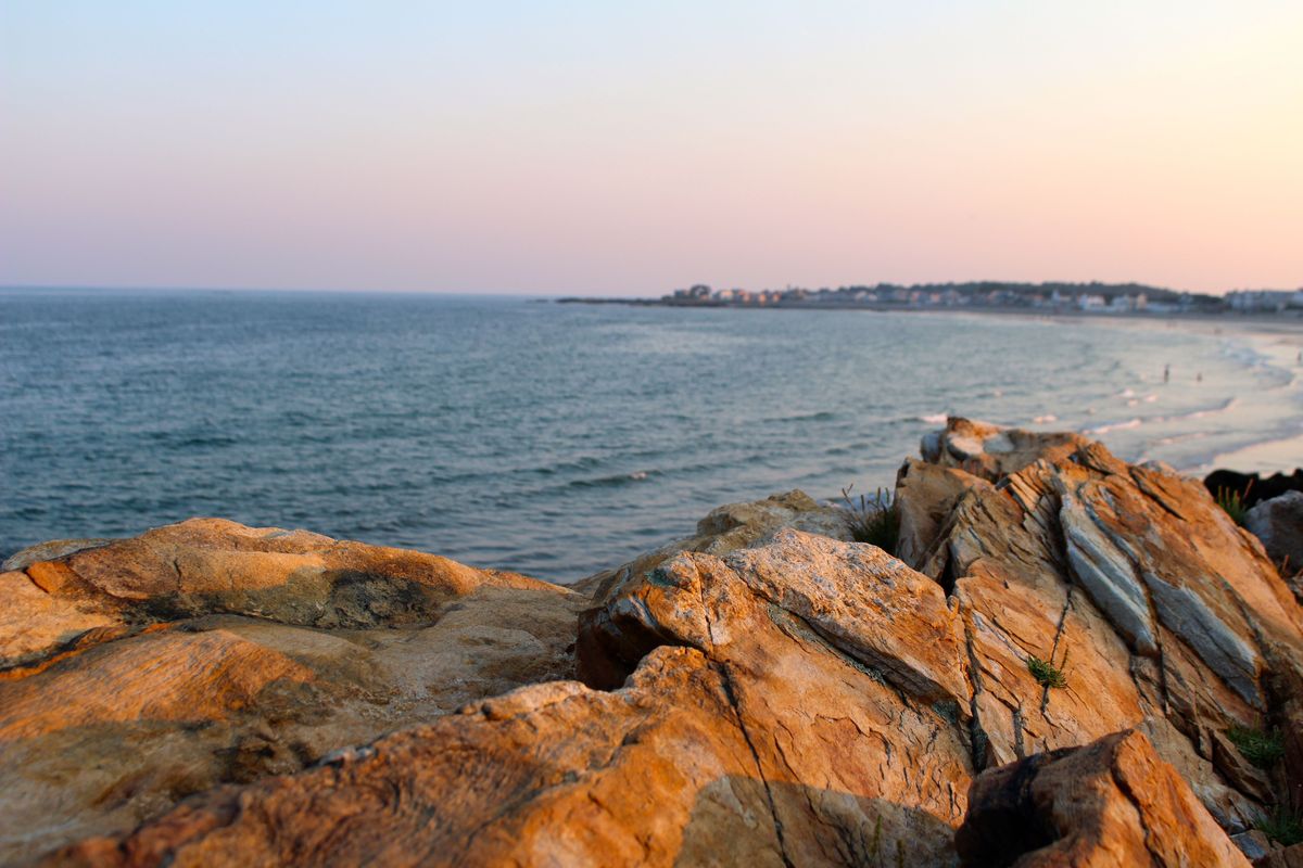 View from a rock foundation along Wallis Beach in Rye, New Hampshire.