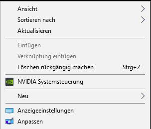 Dieses Menü öffnet sich bei Rechtsklick auf den Desktop.